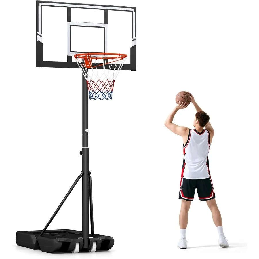 Basketball Hoop Outdoor 3.37 10 FT Adjustable Portable Basketball Goal with Wheels PC Backboard Fillable Base for Youth Adults