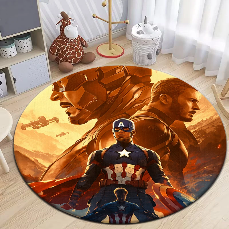 Marvel Captain America HD Printed Cartoon Round Carpet for kids Living Room Rugs Camping Picnic Mats Flannel Anti-Slip Rug Yoga