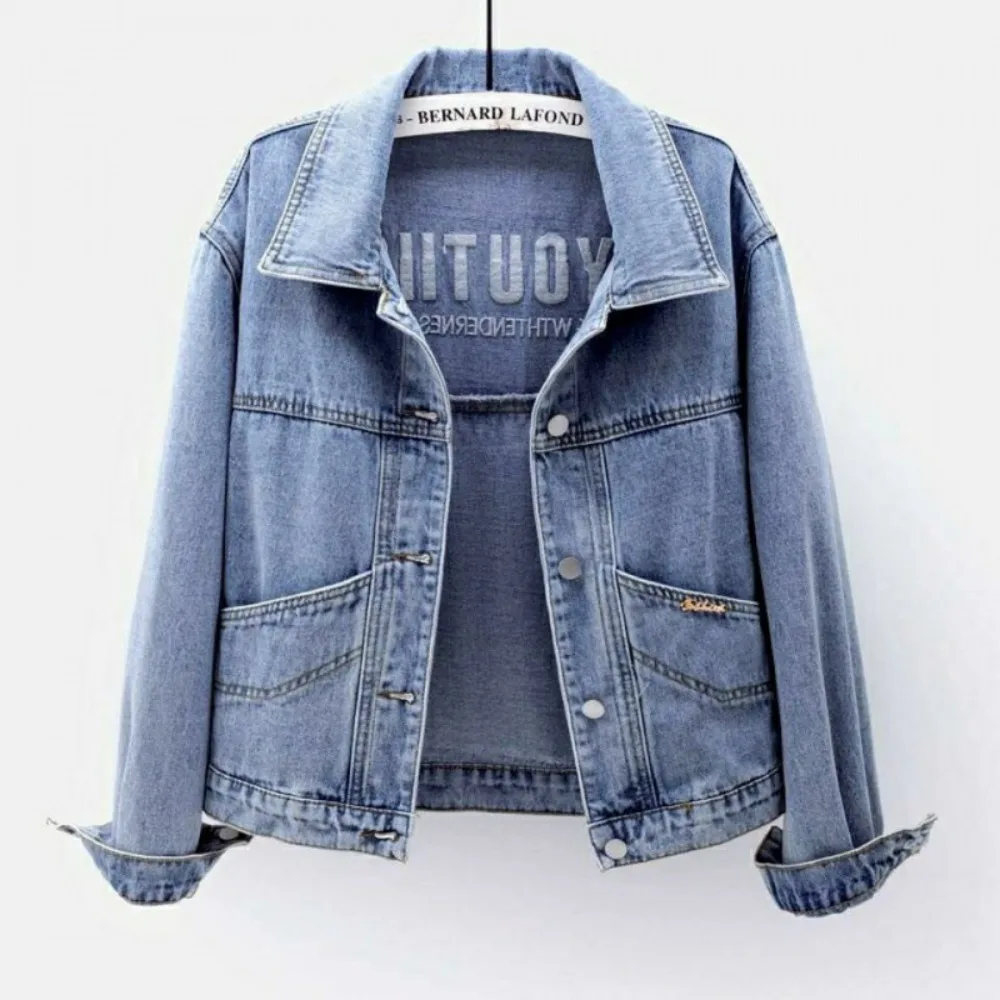 

Denim Jacket for Women in Spring and Autumn Versatile New Slim Embroidery Solid Color Short Black Jacket Top