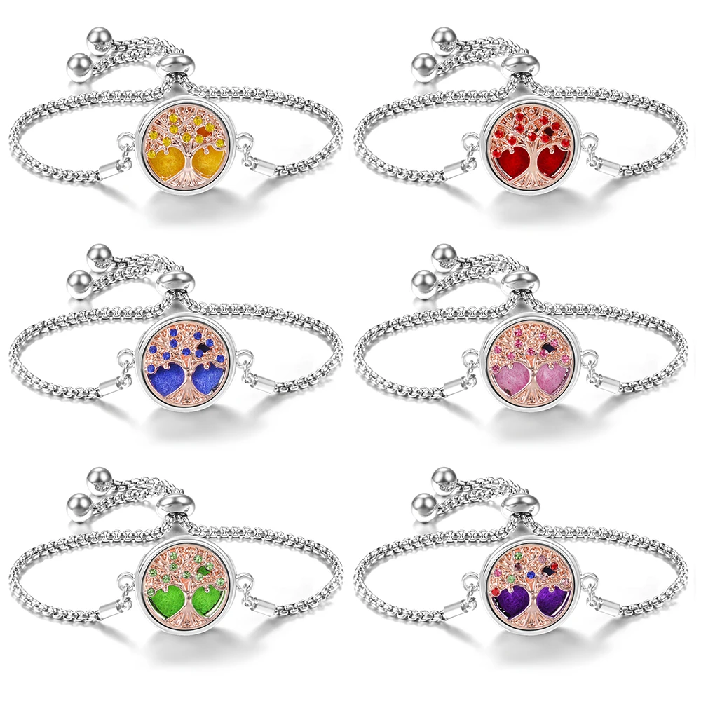 

New Trendy Zircon Tree of Life Insert Aromatherapy Pad Essential Oil Diffuser Bracelet Women Adjustable Perfume Lockets Bracelet