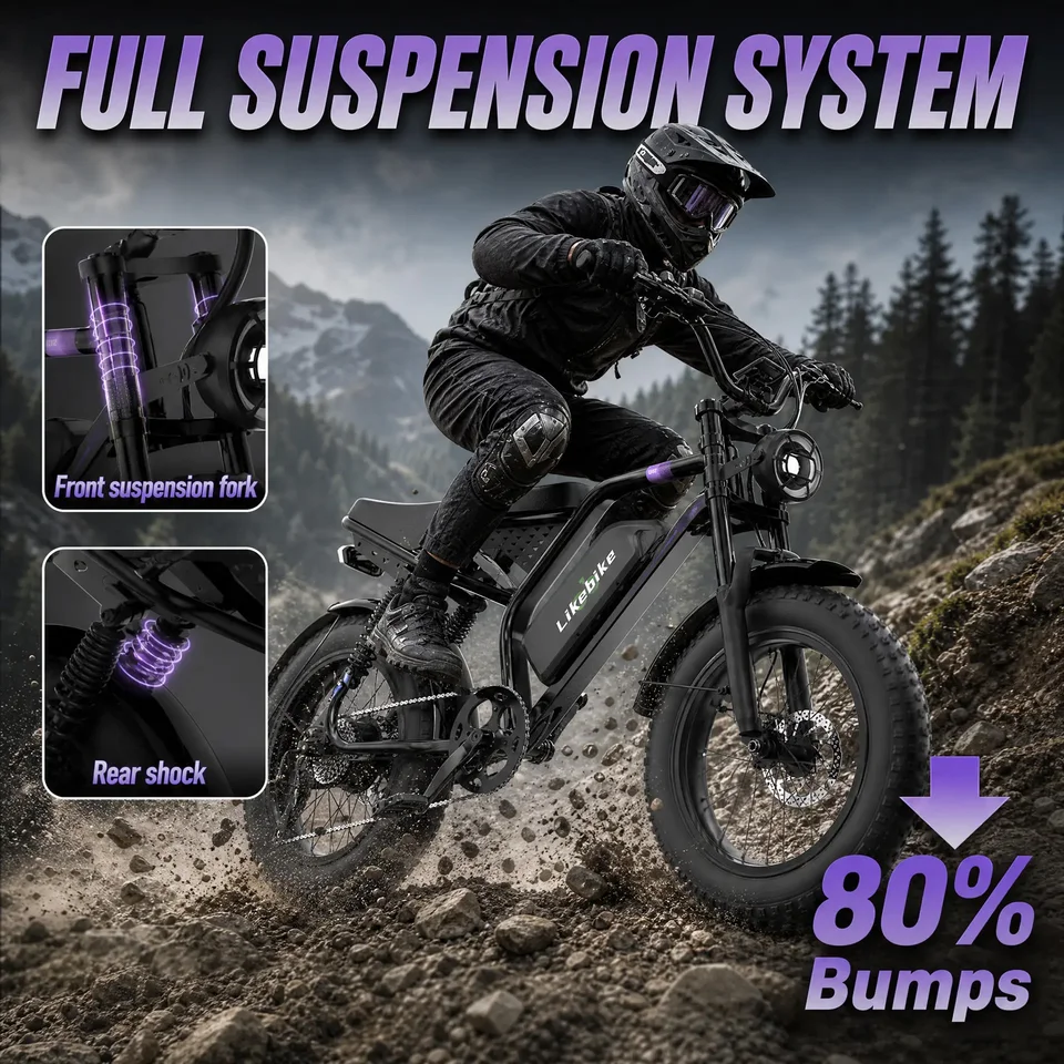 1500W Peak Electric Fat Tire Bike 48V 20AH Removable Battery 28MPH Full Suspension Dual Hydraulic Disc Brake Adult All Terrain Ebike for Off-Road image 1