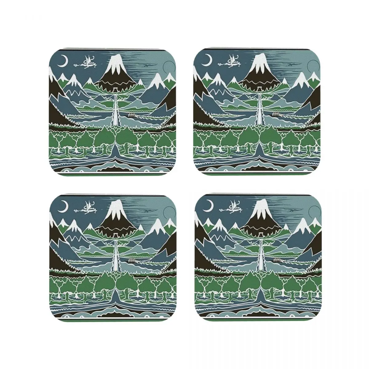 

Лесной горный путь в стиле J.R.Tolkien Подставки Кухонные салфетки Изоляционные коврики для чашек Кофейные коврики Посуда Подушечки Набор из 4 шт.