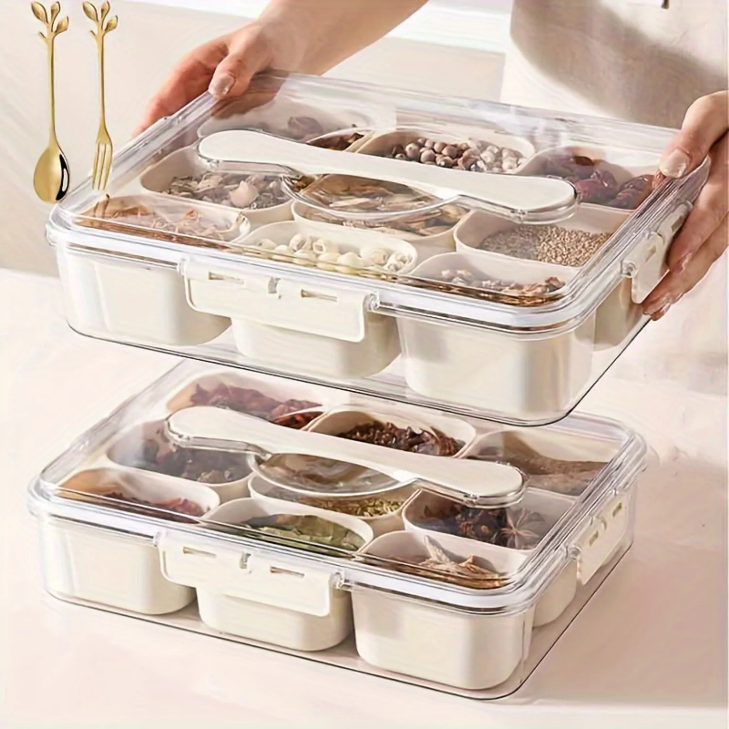 9-Compartment Snack Organizer With Lids & Handles - Bpa-Free, Portable Food  Box For Fruits, Spices, Veggies & Candy - Transpare