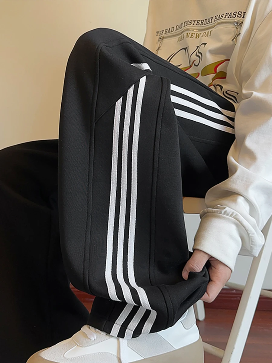 

Loose Fit Men's Straight Leg Sweatpants Faionable Tee-Stripes Casual Sports Pants Autumn Trendy Large Size Street Sle