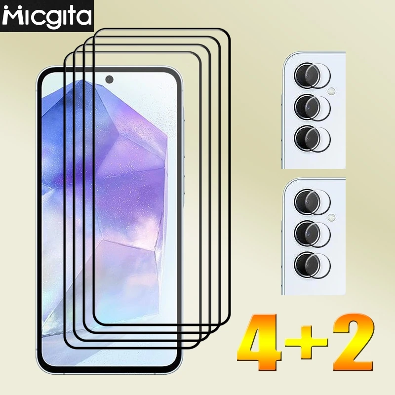 

4 + 2 защитное закаленное стекло для Samsung Galaxy A55 A35, защитная пленка из стекла и мягкого волокна для Galaxy A55 A35