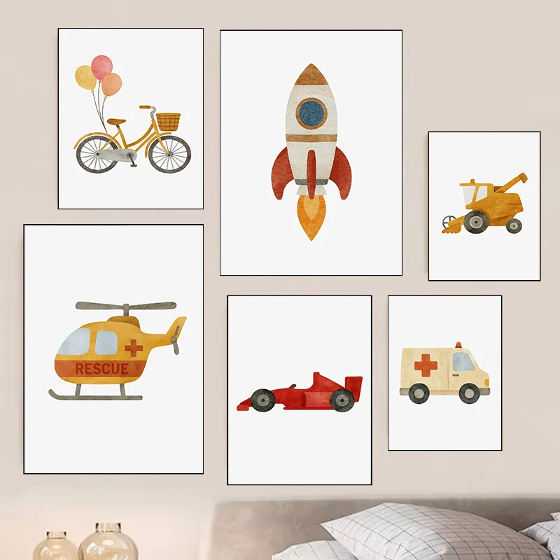 1pc frameless Canvas Painting Classic Simplicity Cartoon Cars Art Posters Jeep Tractor Canvas Painting Children's Room Wall Art