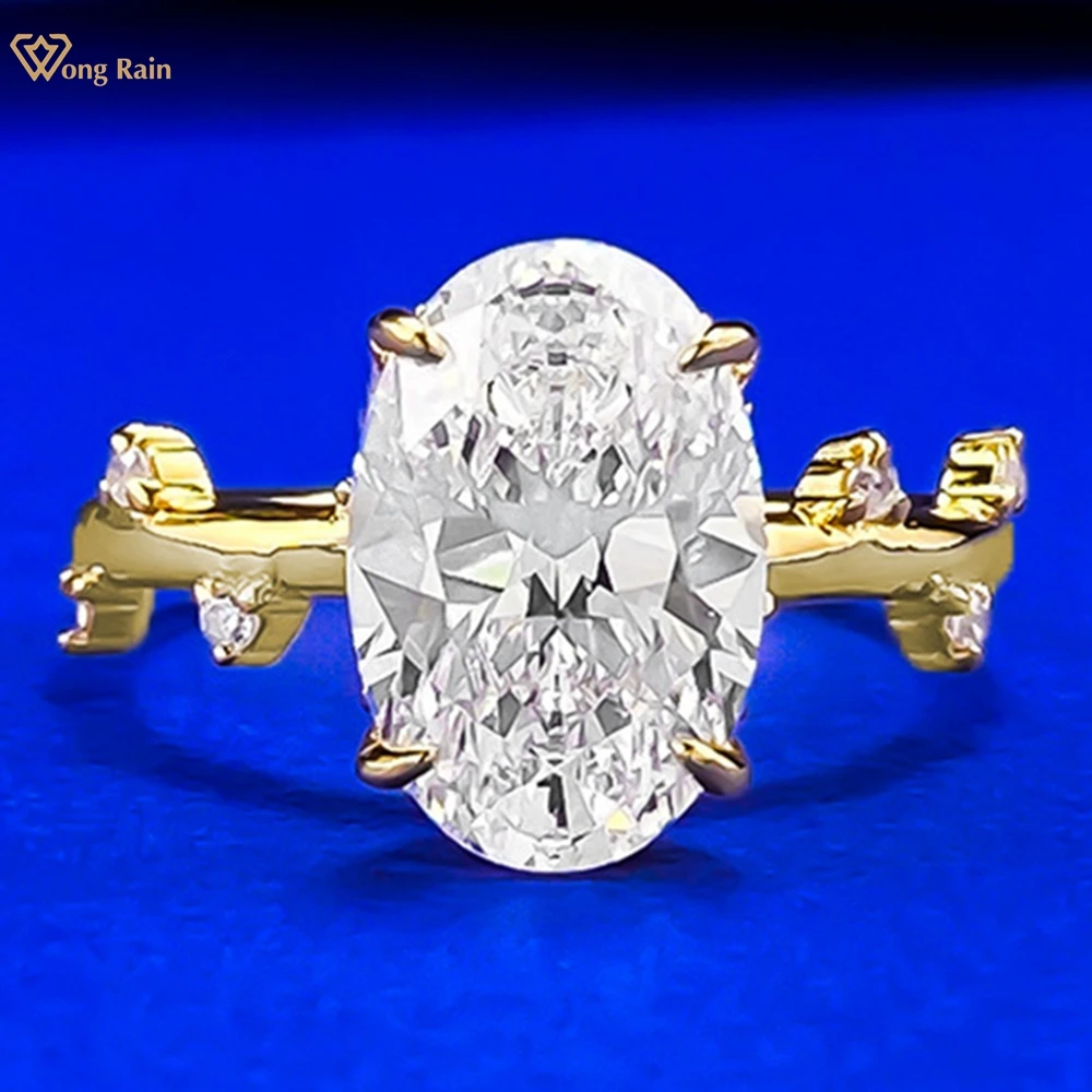 

Wong Rain твердое серебро 925 пробы овальной огранки 8*12 мм лабораторный сапфир высокоуглеродистый бриллиант драгоценные камни свадебное обручальное кольцо ювелирные изделия