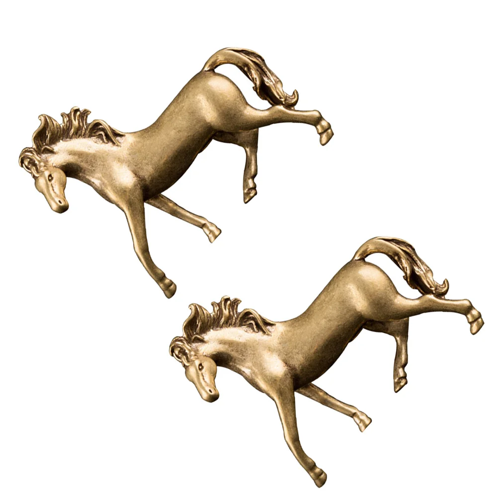 

2 Pcs Decoration Copper Horse Feng Shui Statue Business Gift Home Accessories Bronze Sculpture Metal Office Desk Decorations