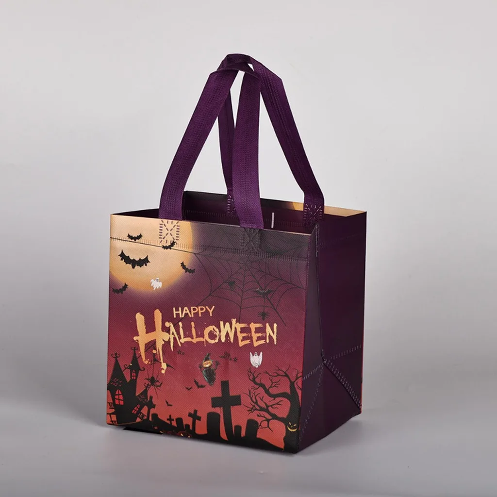 Halloween Tote Bag Non Woven Reusable Candy Shopping Bag Pumpkin Ghost Printed Kids Party Favor Handbag Festival Shopper