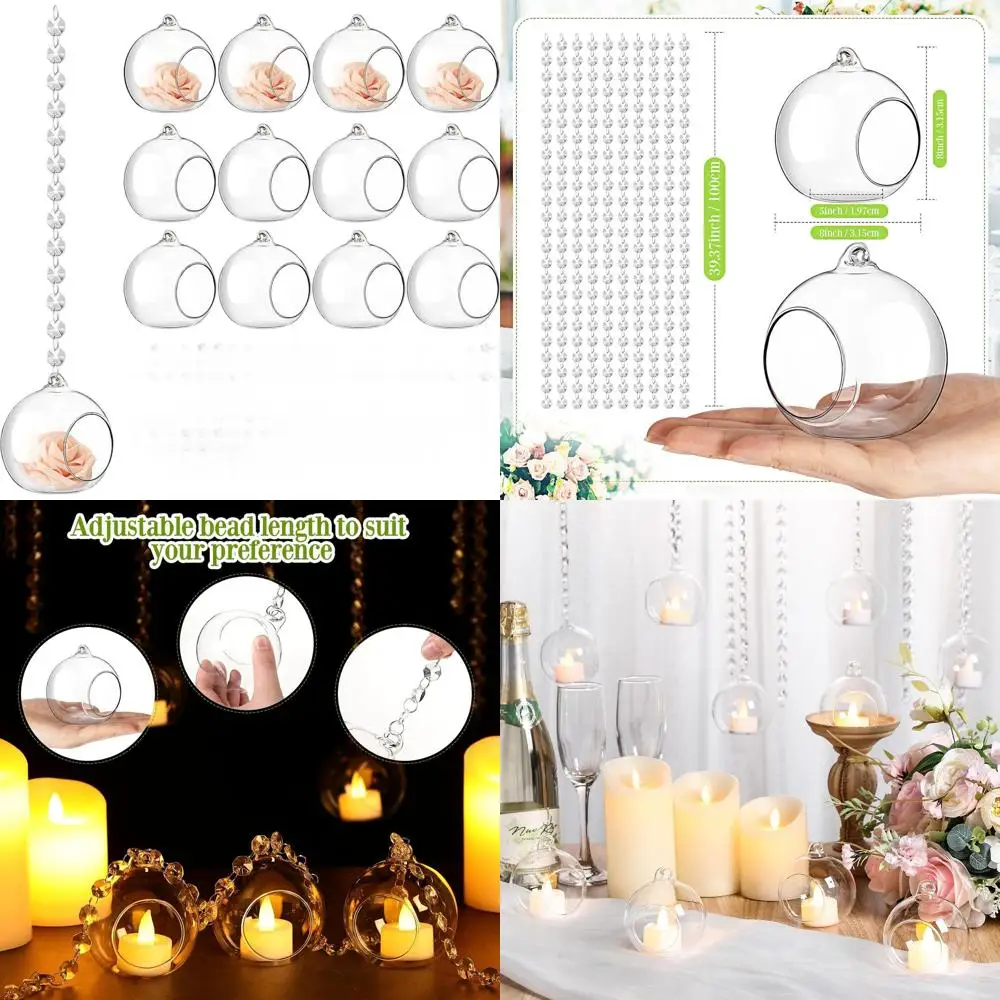 

Hanging Glass Tealight Holders, 56pc Crystal Garland & Terrariums for Weddings & Parties