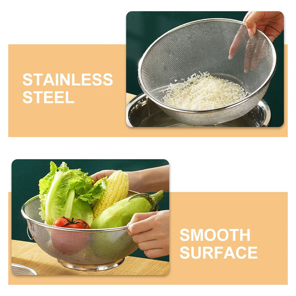 Practical Fine Mesh Colander and Bowl Set for Fruits Vegetables Rice Cleaning Draining Kitchen Accessory Colander with Bowl