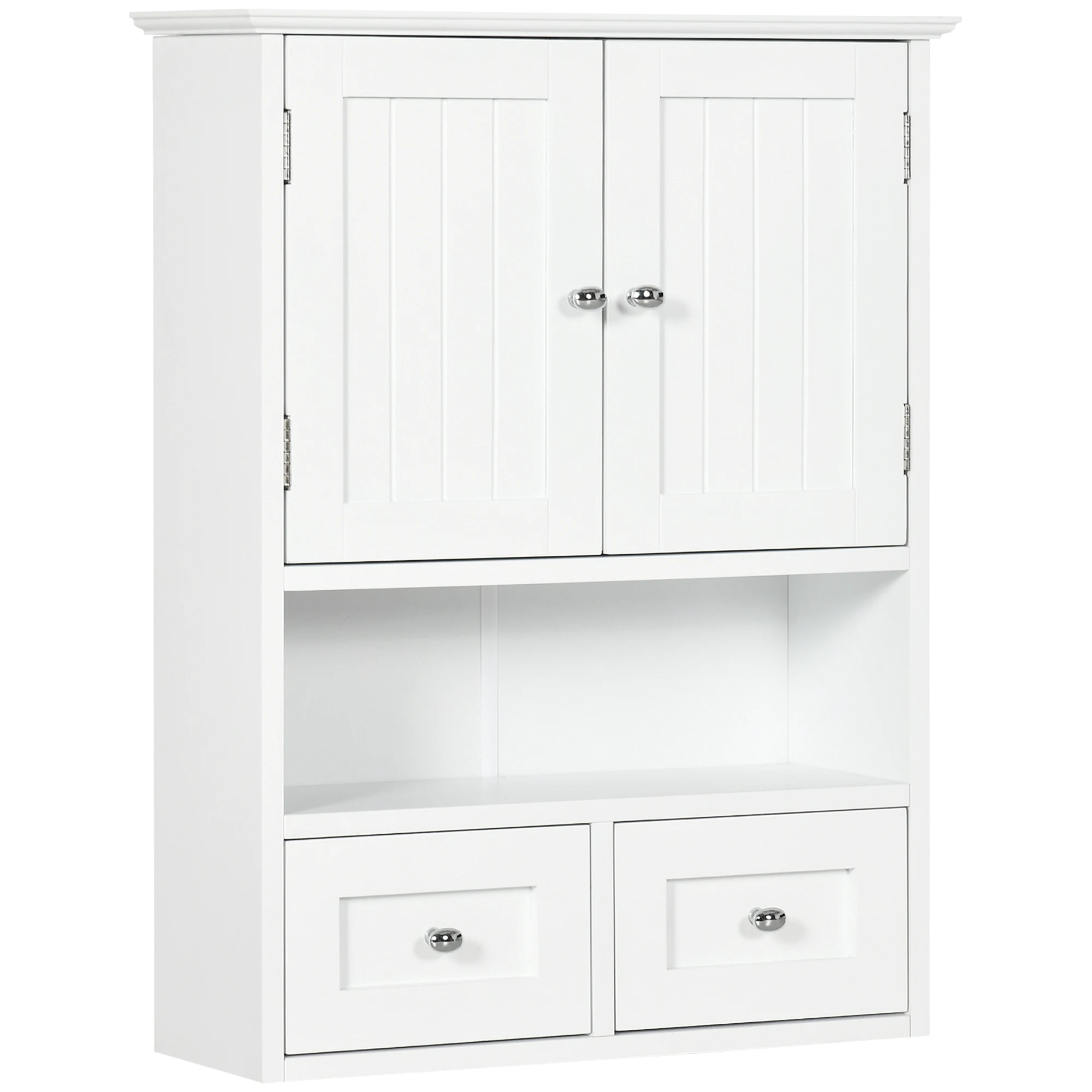 Kleankin Bathroom Wall Cabinet Hanging Cabinet Bathroom Suspended Cabinet with 2 Doors and 2 Drawers for Kitchen Modern Style 50,8x17,8x66 cm White