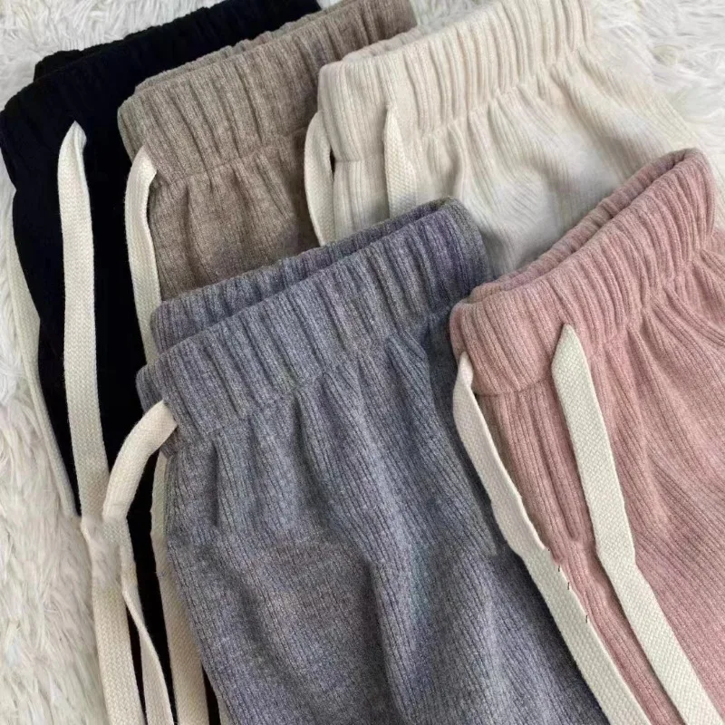 Women Autumn Winter Thickened Fleece Wide-leg Pants Girls Straight-leg Long Pants Student Casual Pants Loose Sports Pants Lady