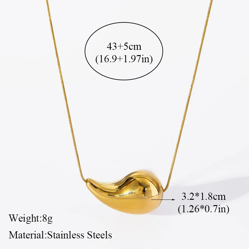 EILIECK 316L Stainless Steel Gold Silver Color Water Drops Pendant Necklace For Women Fashion Waterproof Neck Chain Jewelry Gift