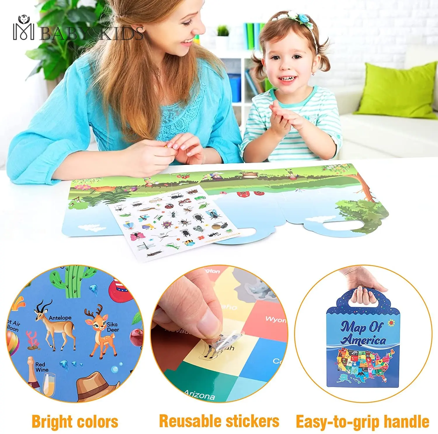 Kids Reusable Sticker Book Multiple Scenarios Cartoon DIY Puzzle Educational Cognition Learning Toys for Child Age 2-4 Gift