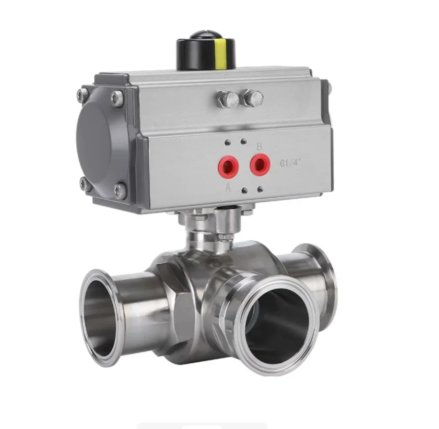 Stainless steel pneumatic quick-install three-way ball valve sanitary quick-install clamp ball valve