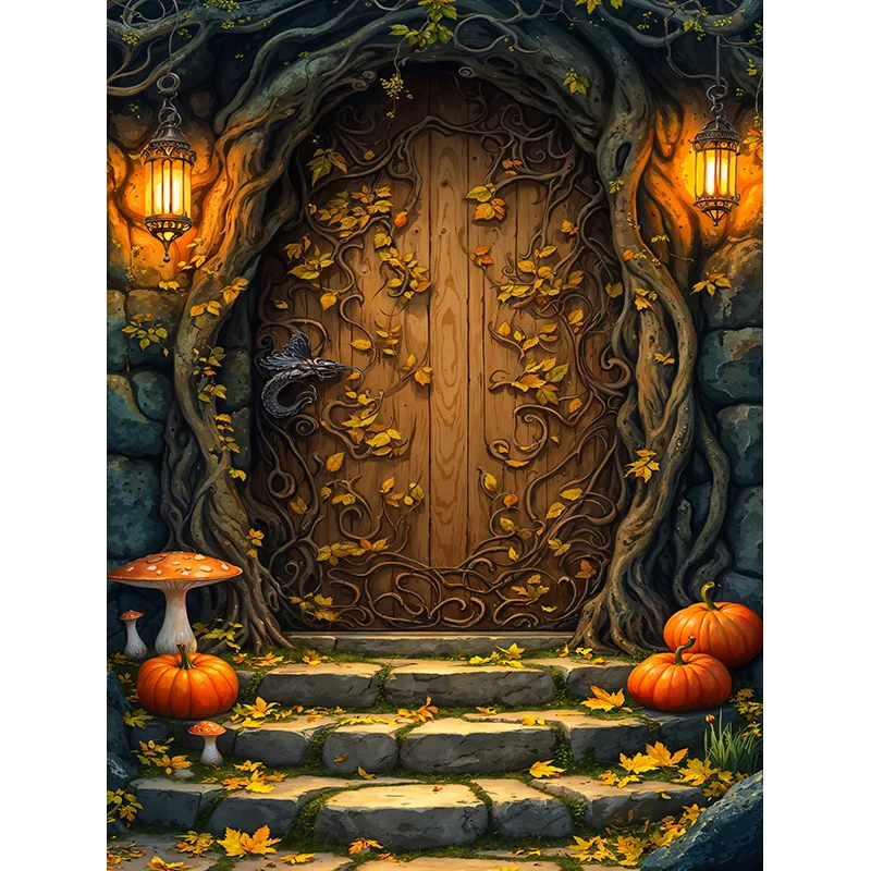 Halloween Day Autumnal Pumpkins Photography Backdrops Props Maple Leaf Scarecrow Farm Harvest Thanksgiving Background GE-261