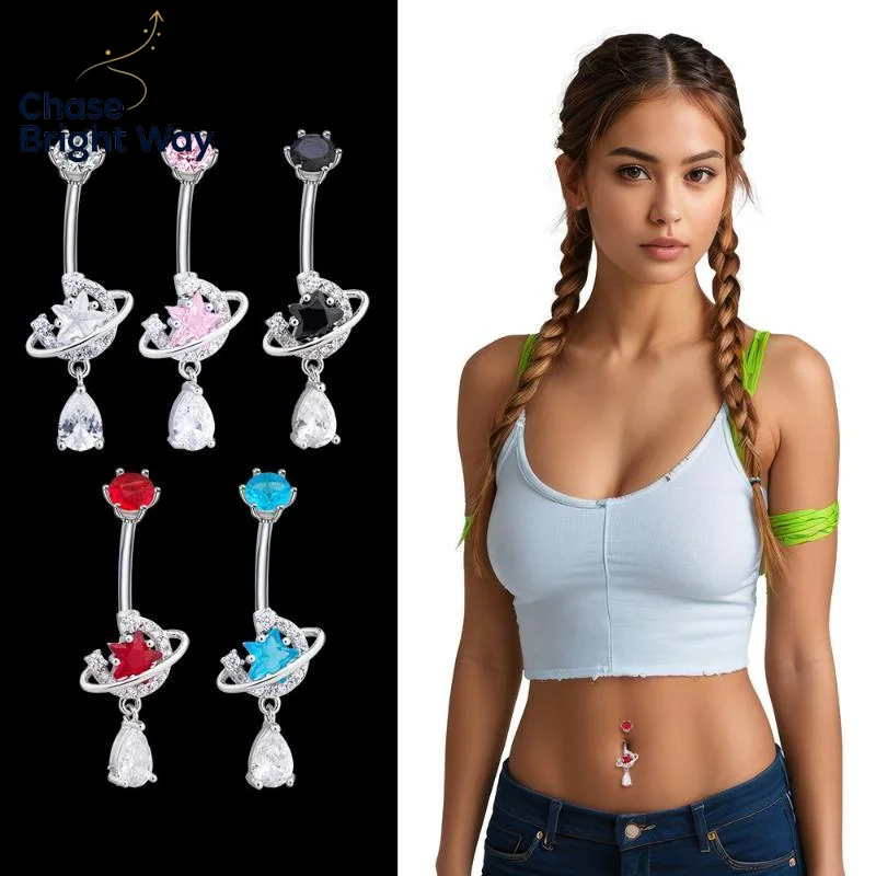 Body Jewelry Universe - Anting-anting pusar kristal dengan hiasan gantung,