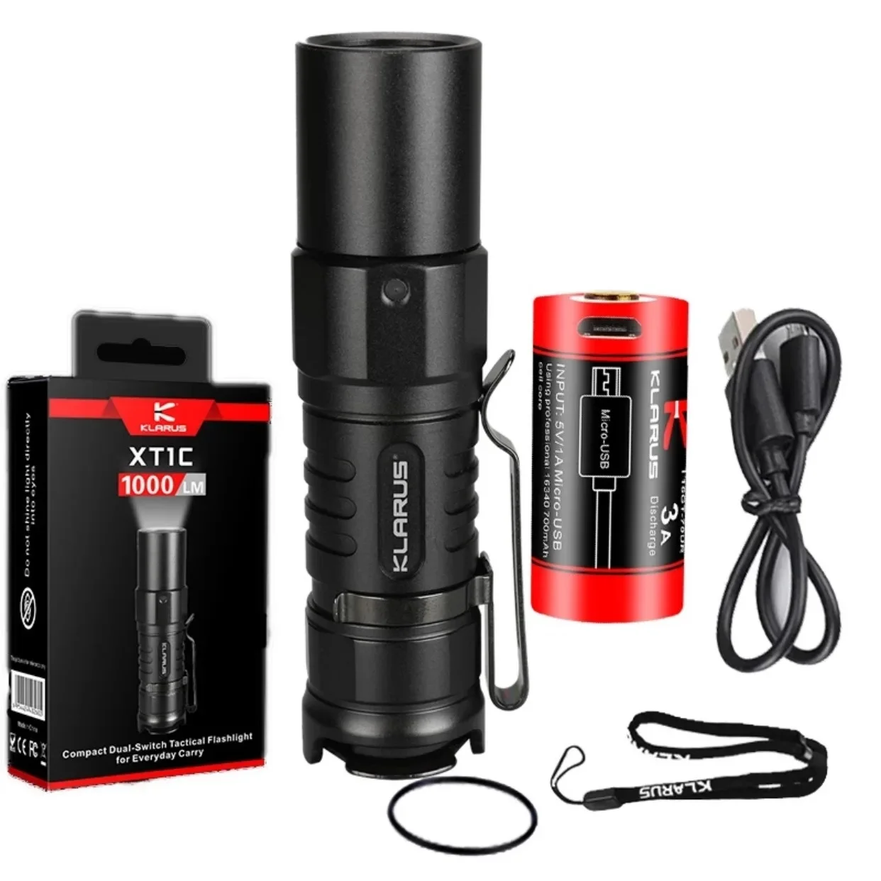 

Mini LED Flashlight 1000LM Rechargeable Powerful Torch Light with 16340 Battery for Camping,Hiking-KLARUS XT1C