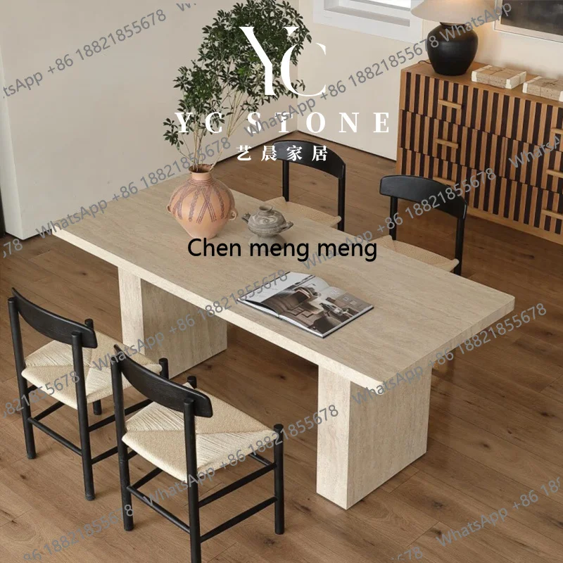 

Simple modern natural travertine rectangular dining table retro atmosphere high-end dining table advanced sense