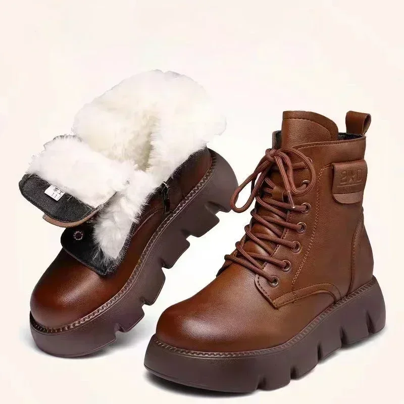 Non-slip Female 2024 Winter Ankle Boots Mid-calf Cotton Boots Thick-soled Padded Women Shoes Short Plush Female Warm Short Boots