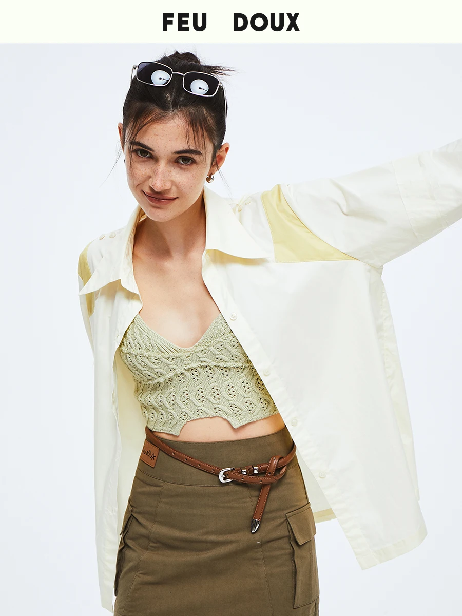 

Легкая хлопковая рубашка Feu Doux Tuesday в винтажном стиле пэчворк с вышивкой, свободного кроя, с длинным рукавом, оригинальный дизайн, летняя коллекция