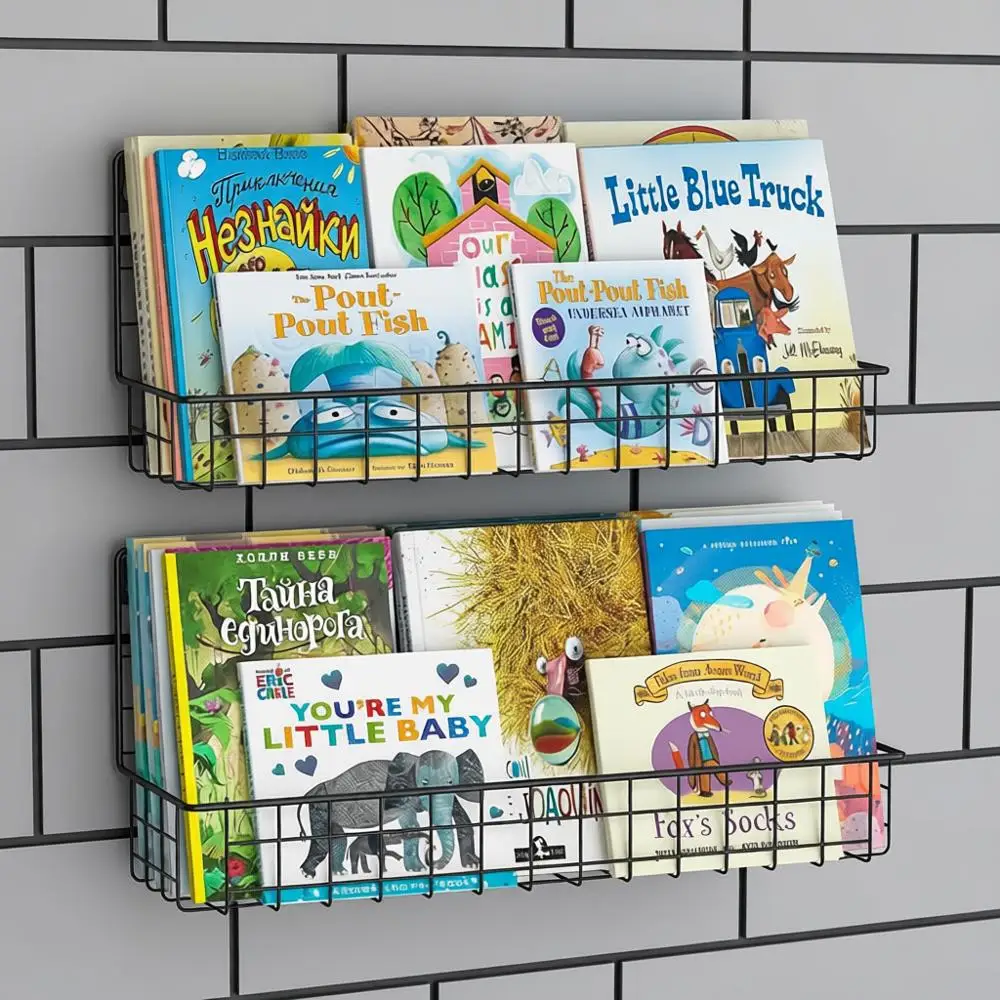 

Kids Wall-Mounted Floating Book Shelves, Nursery Classroom Organizer, Room Decor, Black, Set of 4