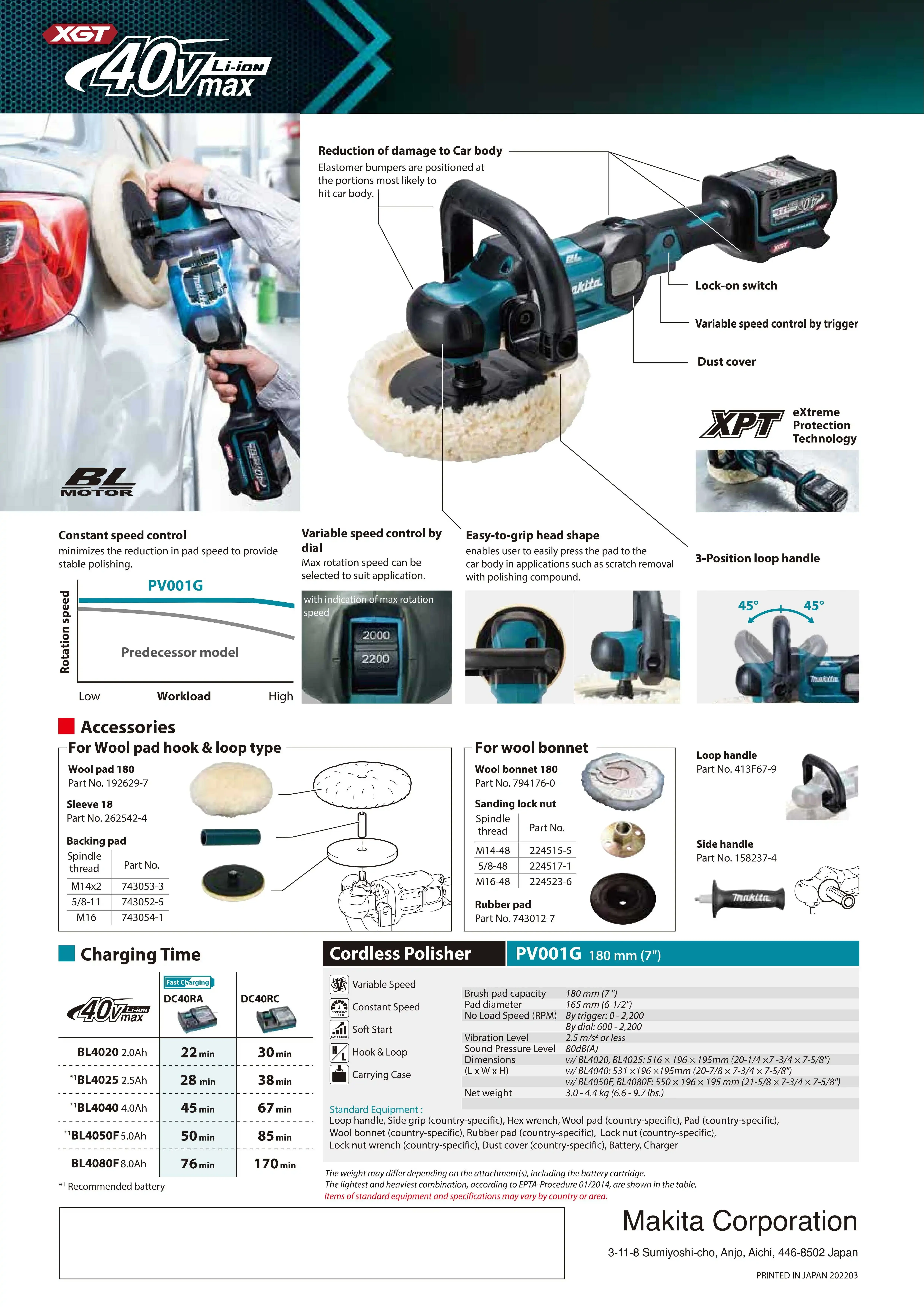 Makita PV001GZ XGT Brushless Cordless 180mm(7\