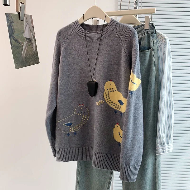 

Осень-зима, новая корейская версия, повседневный забавный вязаный свитер с текстурой, однотонный свитер Bot irt, свободный крой Ci Commute