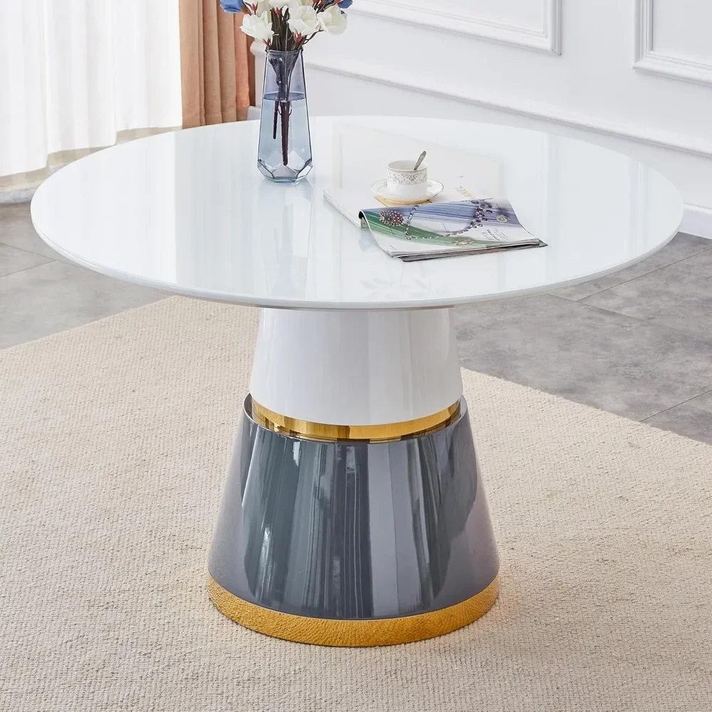 45" Round Dining Table for 4,White Marble Dining Room Table,Modern Round Dinner Table,Round Farmhouse Kitchen Table