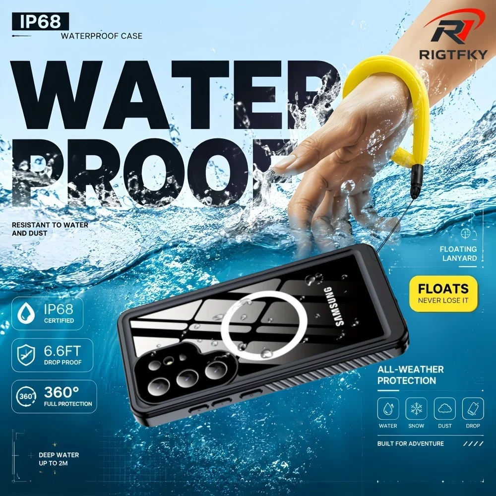 Custodia per telefono impermeabile IP68 con ricarica wireless magnetica per Samsung S26 Ultra S25 FE, per nuoto e snorkeling all'aperto, antiurto