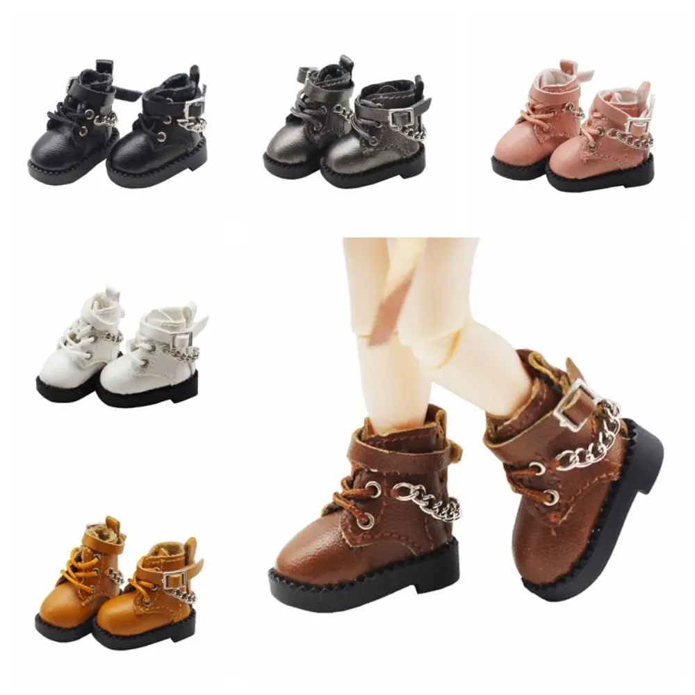 1 paio di belle scarpe da bambola in pelle PU OB11 mini stivali a catena scarpe da catena per bambole Bjd casual col tacco alto 1/12 scarpe da bambola Bjd Holala