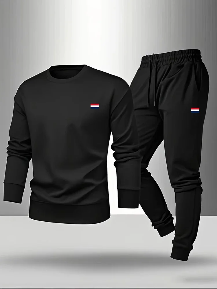 

2026 Hot Sale Men Round Neck Hoodie and Sweatpants French Flag Print Sweatshirt Outfit Spring Autumn Casual Fashion Outfits