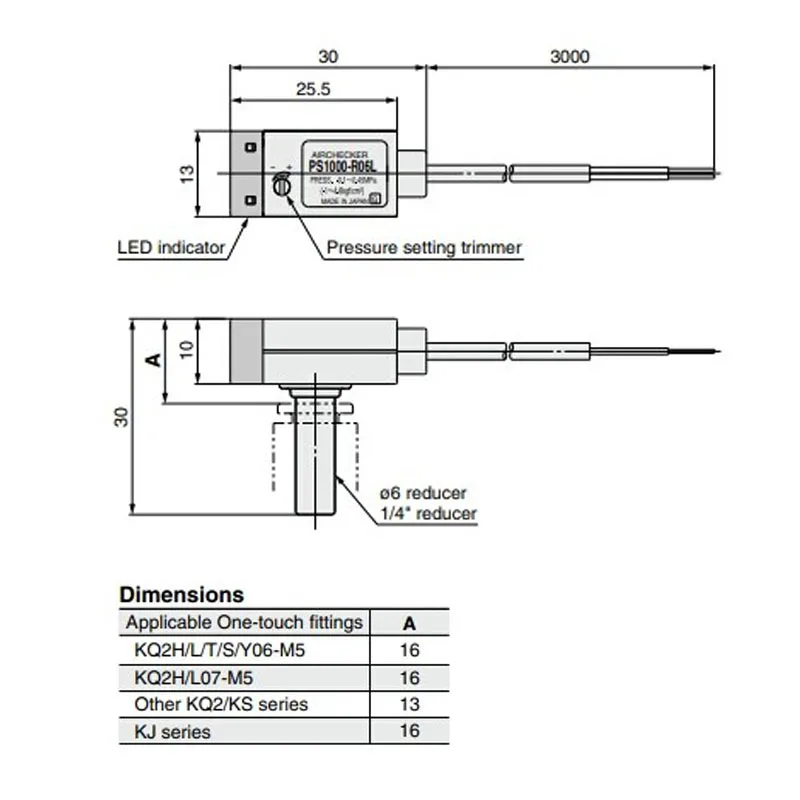 Pneumatischer Vakuum-Druckschalter PS1000-R06L/R06L-Q/PS1100-R06L/R06L-Q SMC-TypMikroelektronischer Sensor PS1000-Komponenten