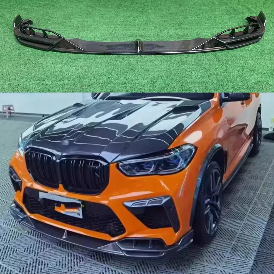 For BMW F95 X5M 2019+ Carbon Fiber Car Front Bumper Diverter Spoiler Diffuser Front lip chin L Style upgraded body kit