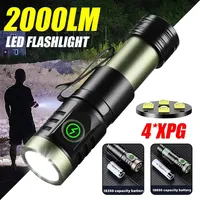 Powerful 2000LM LED Flashlight Super Bright Portable Type-C Rechargeable Mini Tactical Flashlight with Tail Magnet Camping Lamp