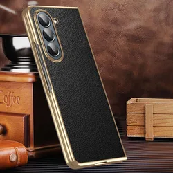 Genuine Leather Case For Samsung Galaxy Z Fold 3 4 5 6 7 Case Plating Coque For Samsung Z Fold3 Fold4 Fold5 Fold6 Fold7 Cover