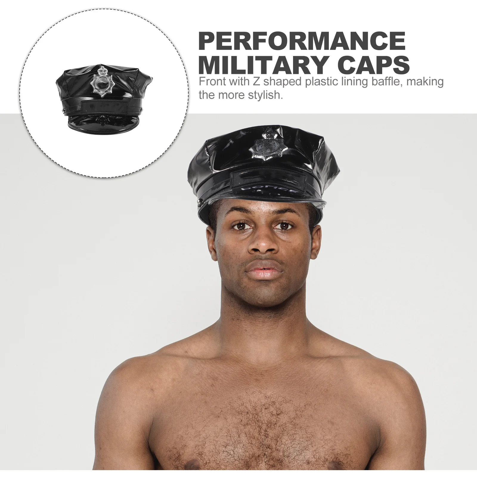 

Black Police Hat 58cm Stylish Z Shape Lining Premium Material Ideal for Cosplay Stage Performance Police Costume