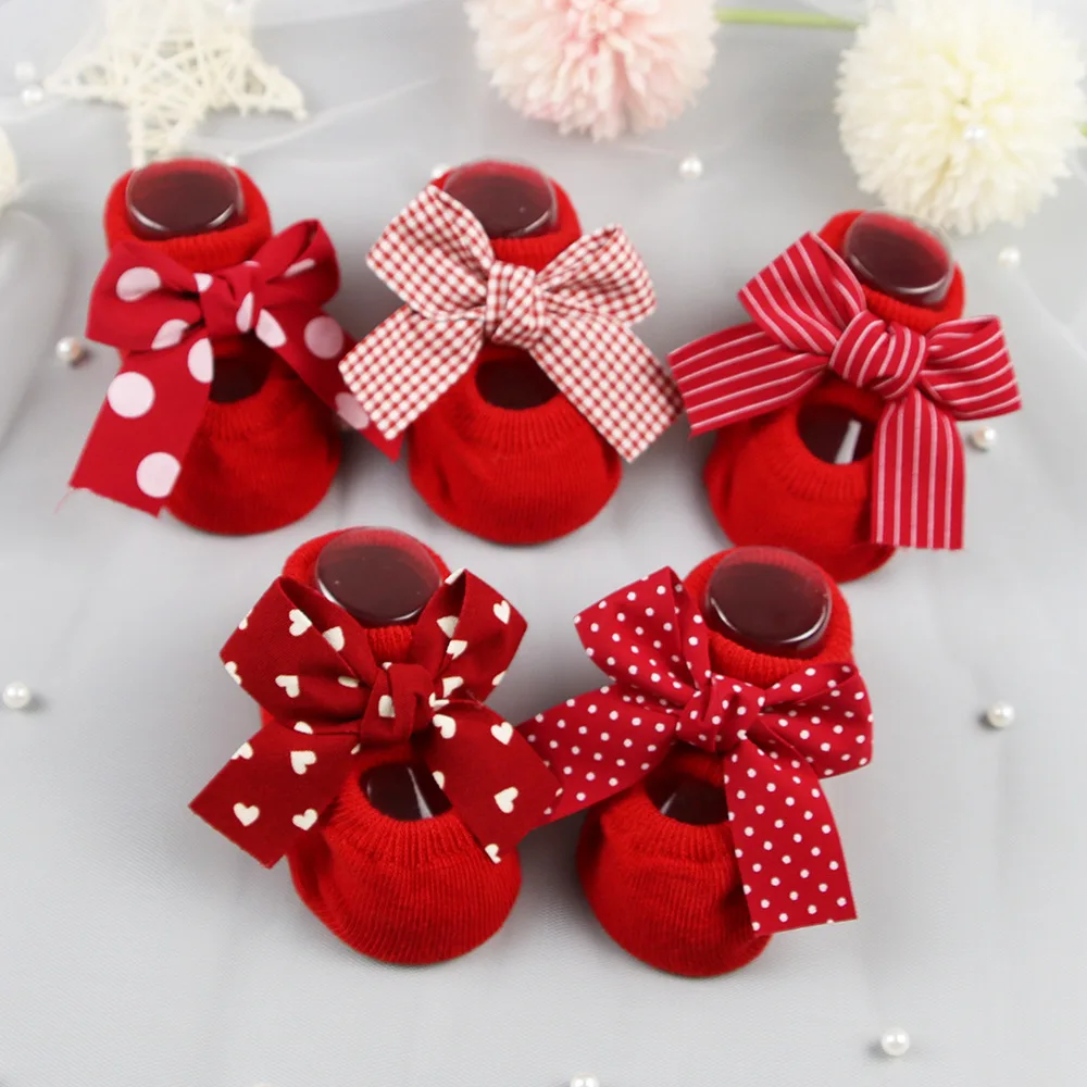 Baby Socks Newborn Cute Girl Princess Socks Bow Boat Red Socks Toddler Cotton Floor Socks Infant Items Baby Accessories Clothes