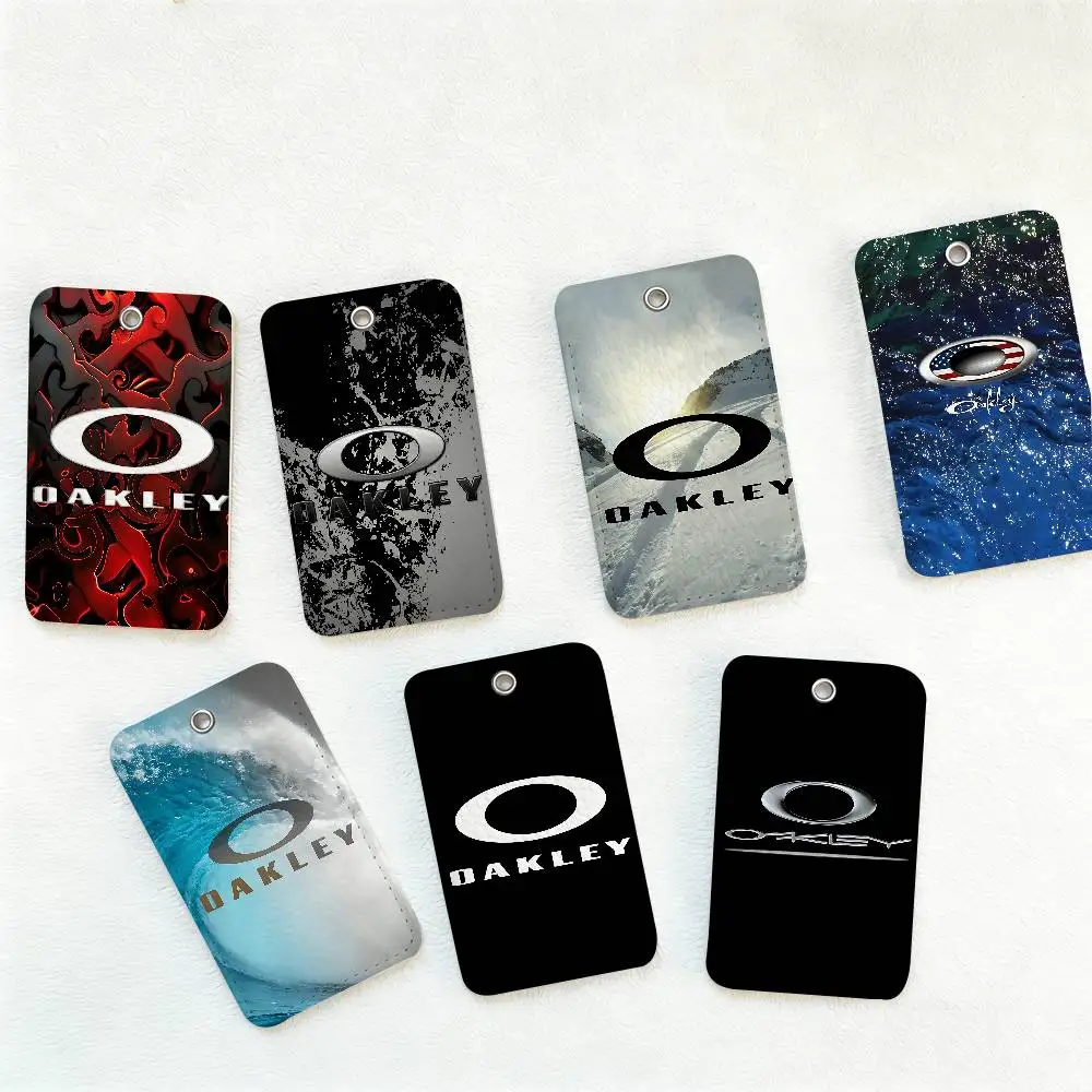 O-Oakleys logo Rectangle ID Card Case Keychain Access Card Bag Key Tag Ring Leather Card Holder Key Ring Access