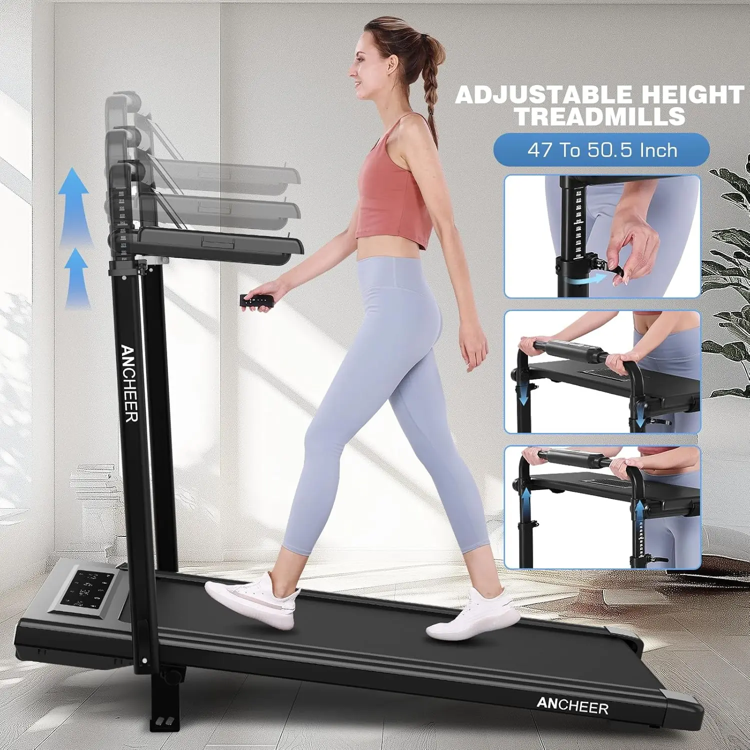 Walking Pad Treadmill with Incline&Adjustable Height,4 in 1 Under Desk Treadmills with Removable Desk Workstation,Foldable Tread