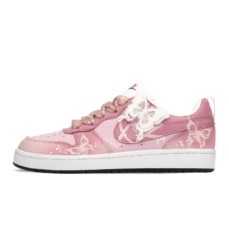 

[Custom The trajectory of the pink butterfly]Nike Court Borough Series Low Top Skateboard Shoes GS Pink Purple