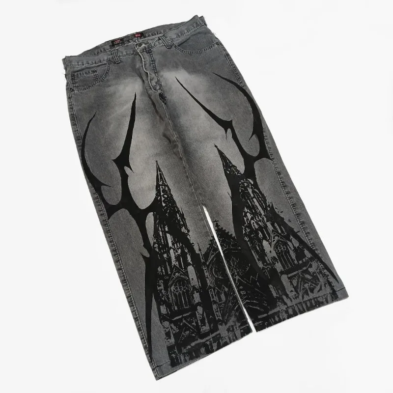 

Джинсы в стиле Харадзюку в готическом стиле, панк, мужские джинсы в европейском и американском стиле, уличная одежда в стиле ретро, женские прямые брюки с высокой талией