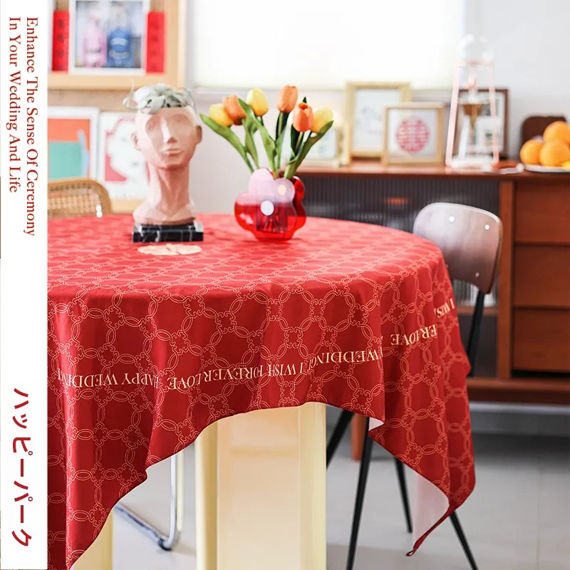 

Red Tablecloth Wedding Decoration Banquet Table Chinese Style Celebration Setup Marriage Preparation Supplies Park Joy