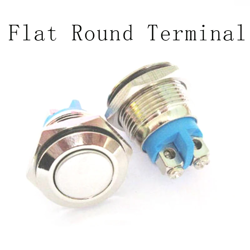 Mini interruptor de botón de Metal, reinicio automático, esférico, plano, redondo, plano, con Terminal, 16mm, 19mm, 250V, 5A