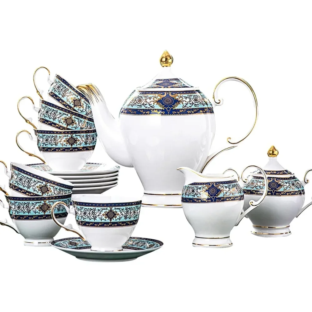 

Tea Set, 21 Piece Porcelain for 6 Adults, Bone China Tea Cup Set, Creamer Pitcher, Crack-resistant and Durable, Teaware Sets