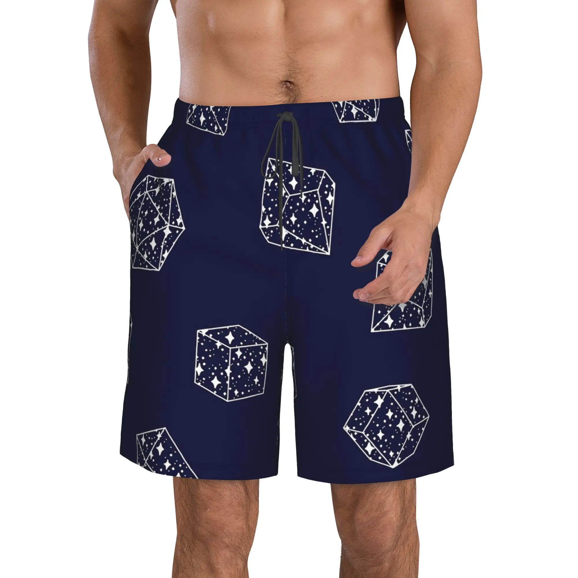 Abstract Geometric Dice Pattern Trunks Beach Board Shorts Casual Quick Dry Swim Summer Men Pants