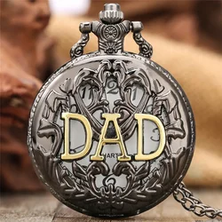 Antique Hollow-Out Dad Design Men's Retro Quartz Movement Pocket Watch Arabic Number Display Necklace Pendant Chain Father Gift