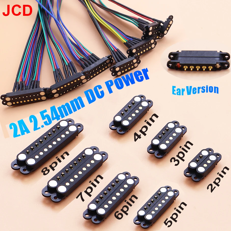 JCD Federbelasteter Stecker-Buchse-Verbinder mit 2,5/2,54 mm Rastermaß, 2P, 3, 4, 5, 6, 7, 8 Polig, Durchsteckmontage für Leiterplatten, BTB-Steckverbinder, 2A DC, magnetischer Pogo-Pin
