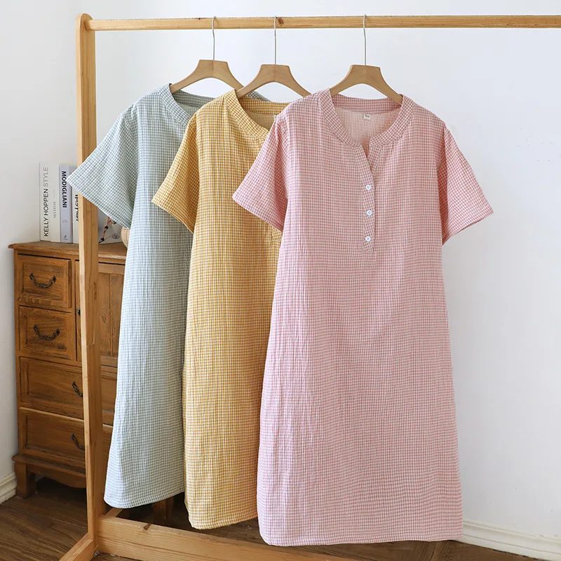 

Square Women's 100% Cotton Summer Short Sleeve Nightgown Comfy Sleepwear Night Dress & Loungewear O-Neck Home Vacation Pajamas